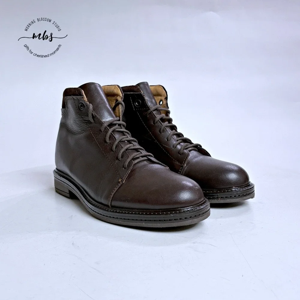Doppelgänger Roma Made in Italy Leather Lace Up Ankle Boots Brown Men 7.5‎